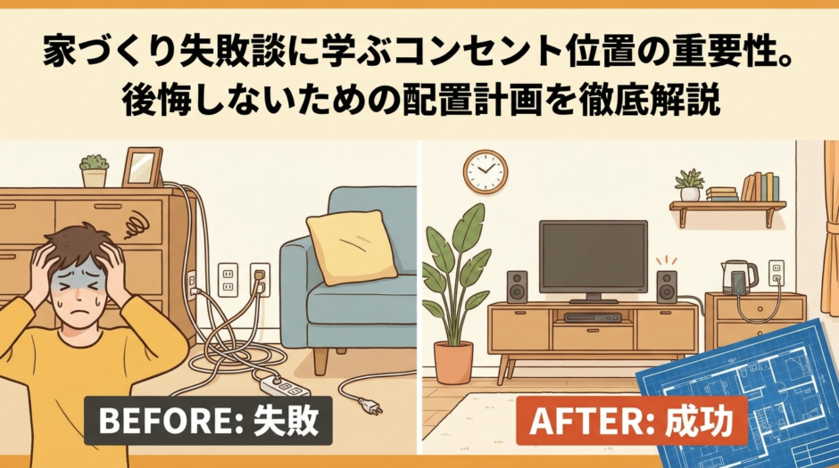 家づくり失敗談に学ぶコンセント位置の重要性。後悔しないための配置計画を徹底解説