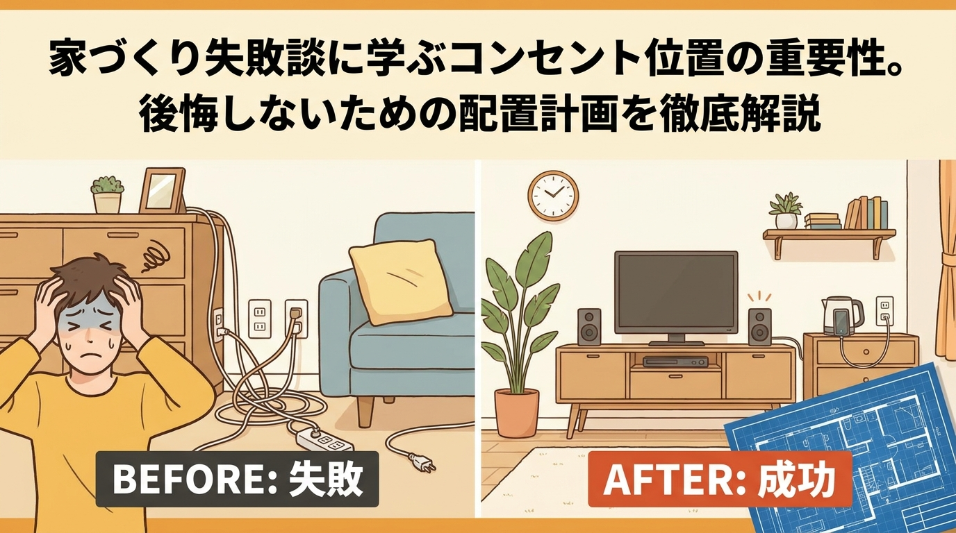 家づくり失敗談に学ぶコンセント位置の重要性。後悔しないための配置計画を徹底解説