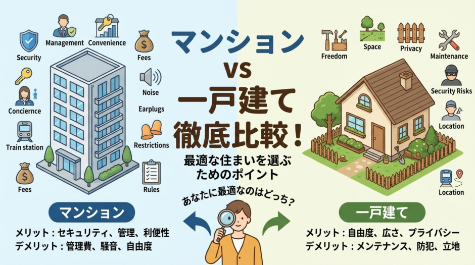 マンションと一戸建てのメリットとデメリットを徹底比較。最適な住まいを選ぶためのポイントを解説。