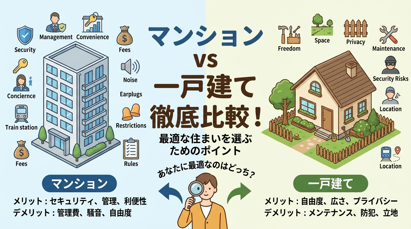 マンションと一戸建てのメリットとデメリットを徹底比較。最適な住まいを選ぶためのポイントを解説。
